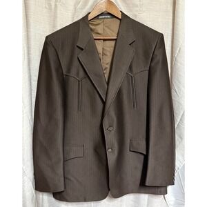 Mens Vintage Western Style Brown Pinstripe Blazer Jacket Suit Coat
